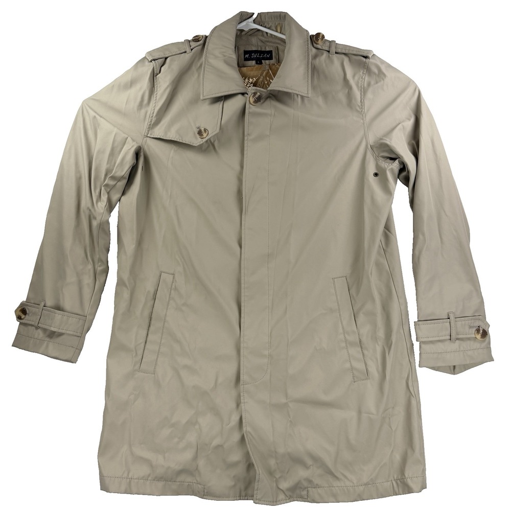 Mens M. Julian Trench Coat Khaki Overcoat Jacket Size Large